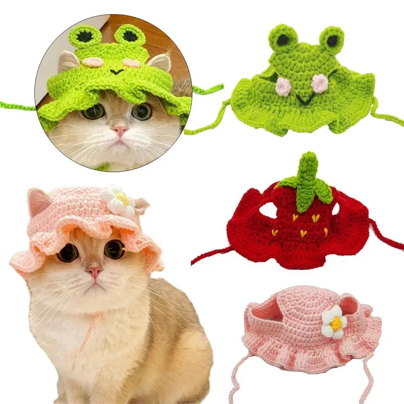 Handmade Knitted Pet Hat for Cats & Small Dogs